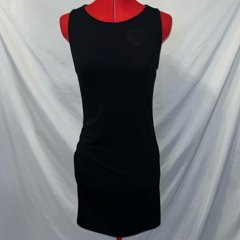 SM94 Forever 21 ruched hip high collared sleeveless black dress